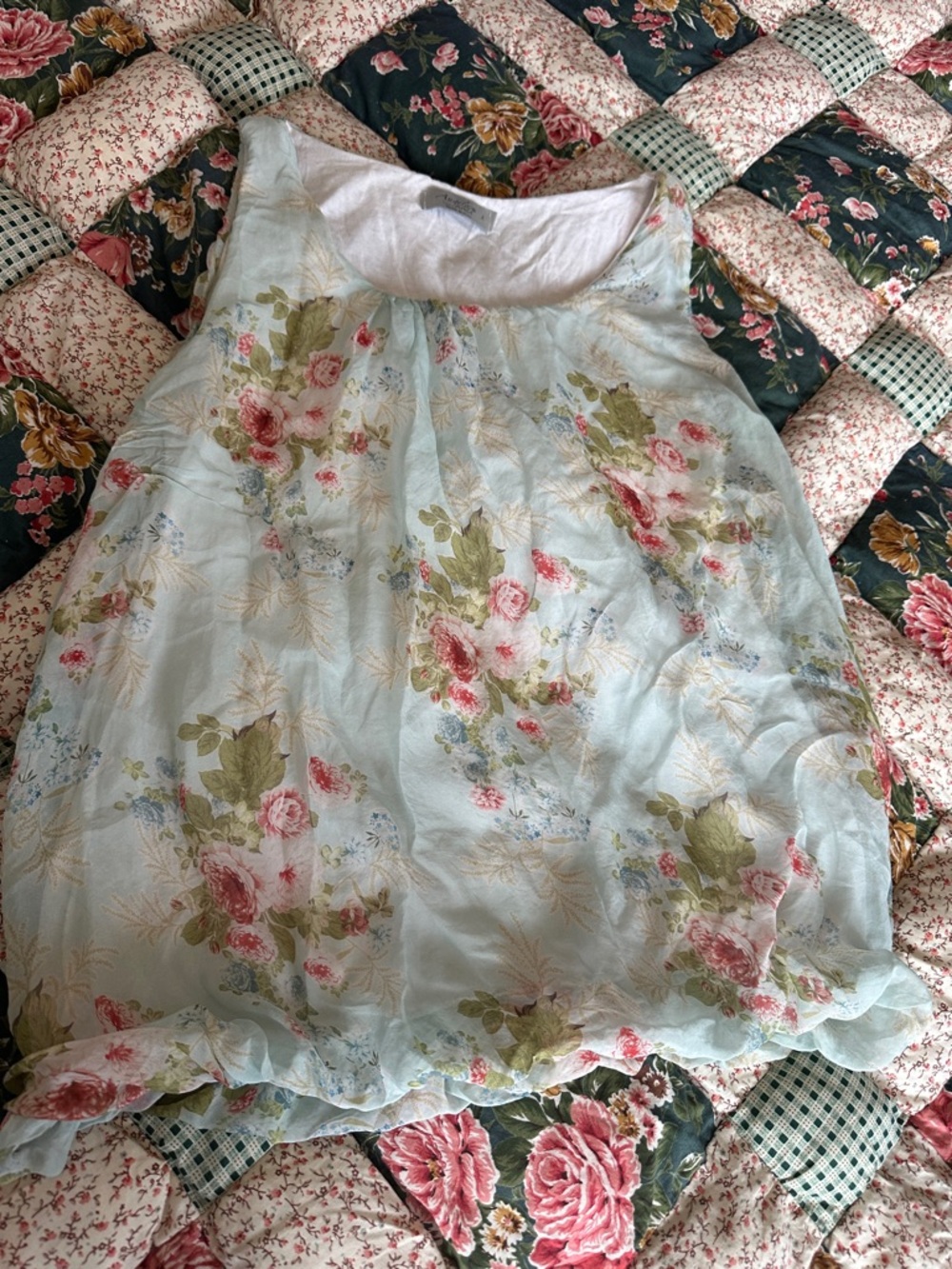 A—Pastel Blue Floral Silk Top - Women